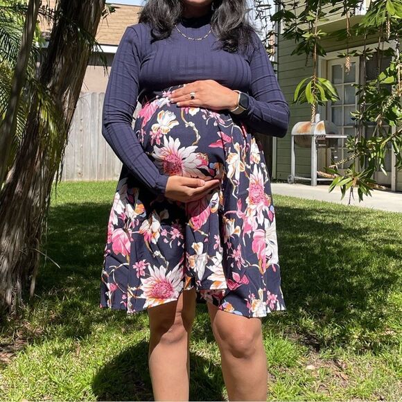 Navy blue floral full sleeves dress size s - Picture 2 of 7